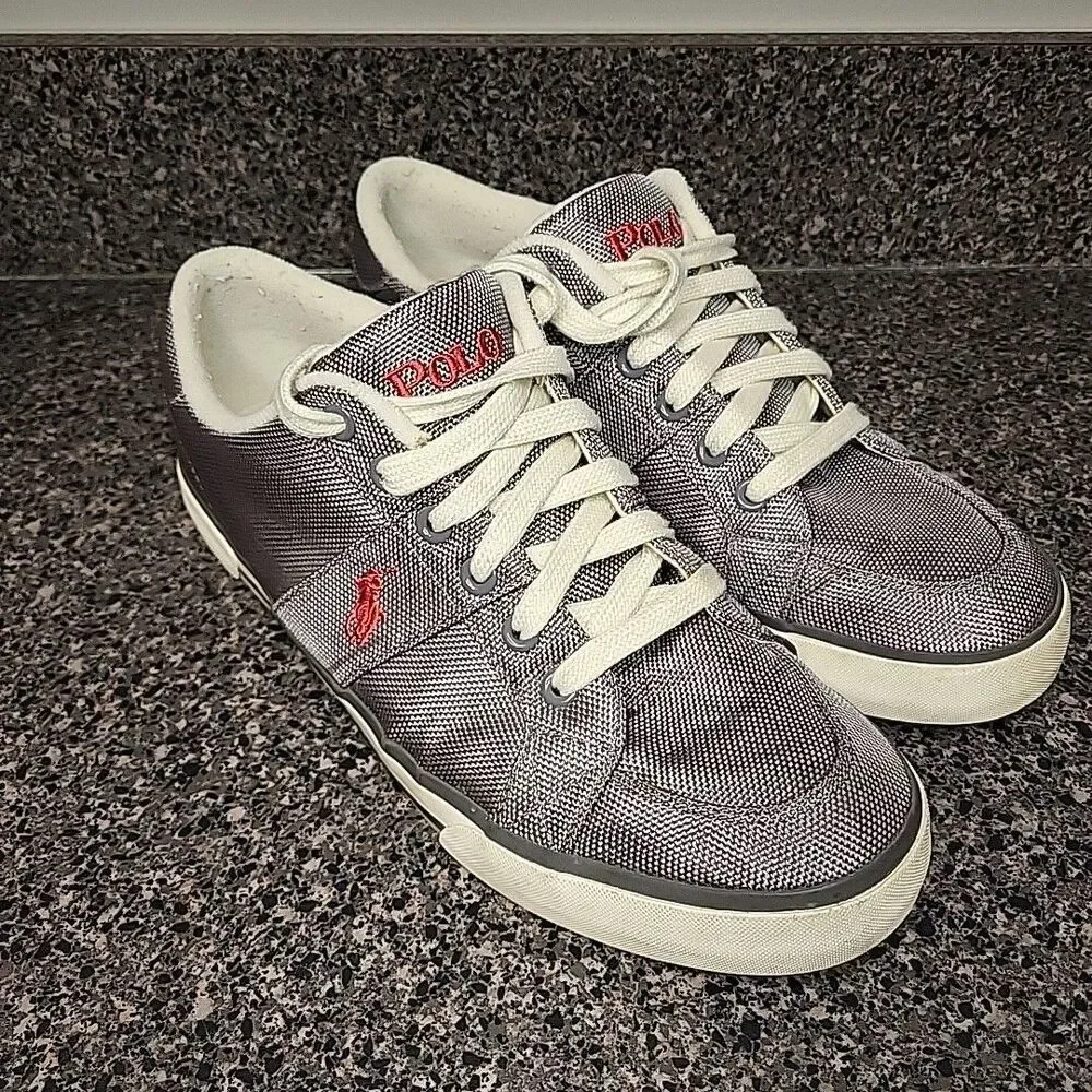 Polo Ralph Lauren Humberto Men's Shiny Gray Mesh‎ Sneakers Size 10D